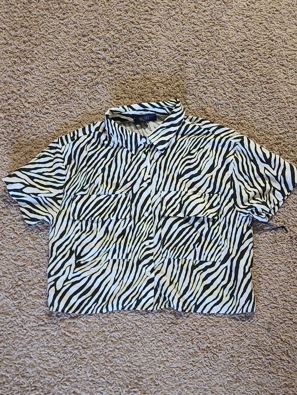 RACHEL Rachel Roy Black, White & Yellow Zebra Crop Top Size Medium
